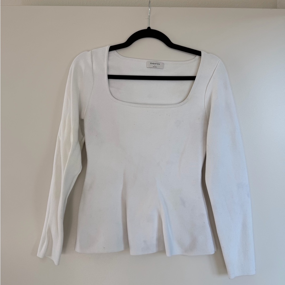 ARITZIA White Sculpt Knit Peplum Sweater - Picture 6 of 8